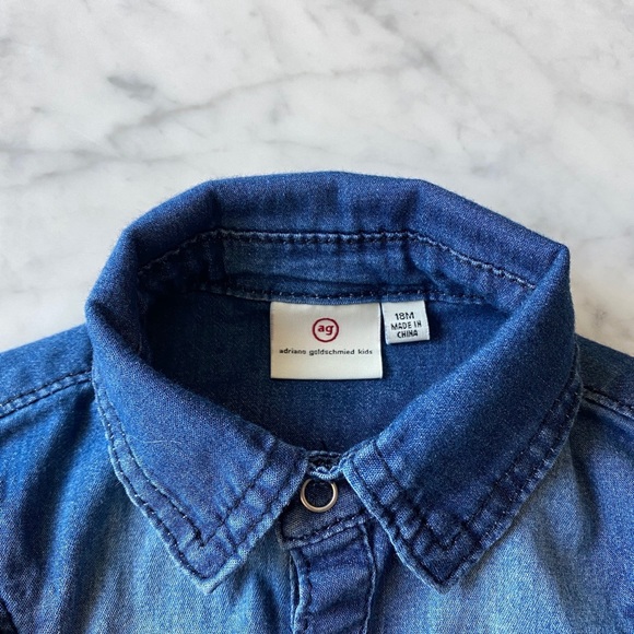 Infant Button Down Ruffled Denim Shirt - Picture 3 of 3